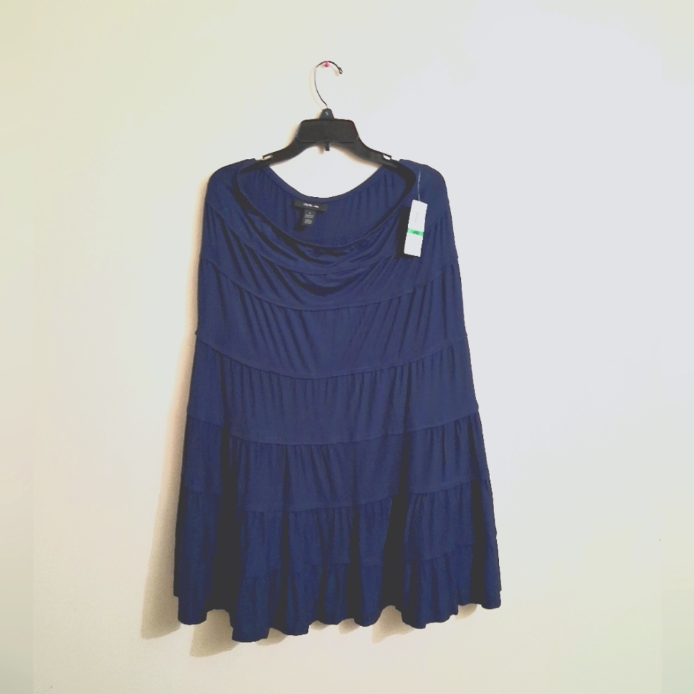 Women's NWT STYLE & CO. NAVY BLUE RUFFLED MAXI SKIRT SZ L